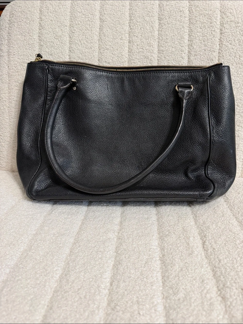 kate spade Black Pebbled Leather Shoulder Tote with Gold Logo Accent